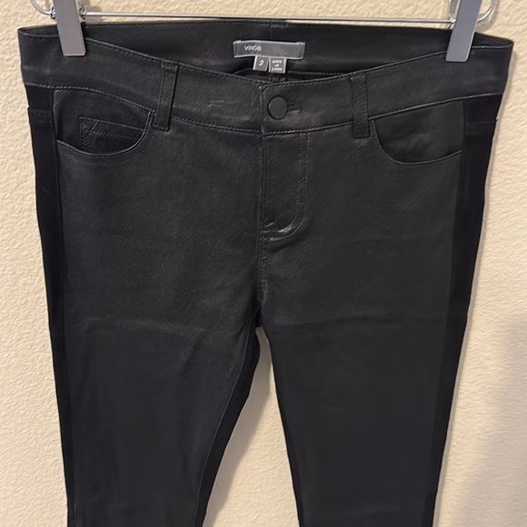 VINCE MIXED MEDIA BLACK LEATHER SUEDE SKINNY PANTS - Picture 6 of 8